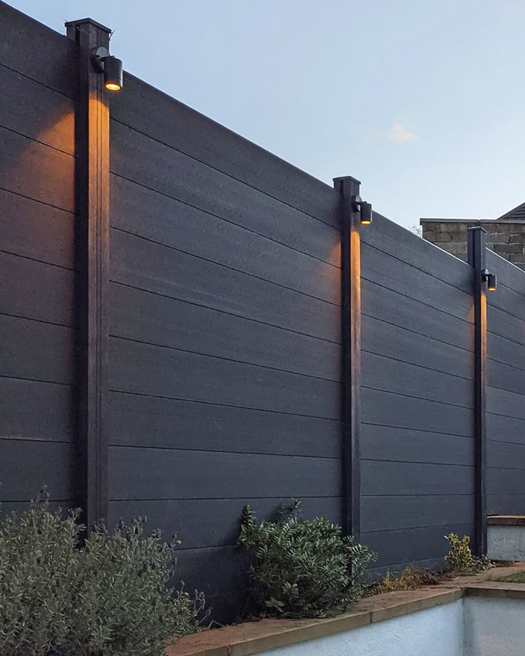 Matte Black Composite Privacy Fence with Post Lighting