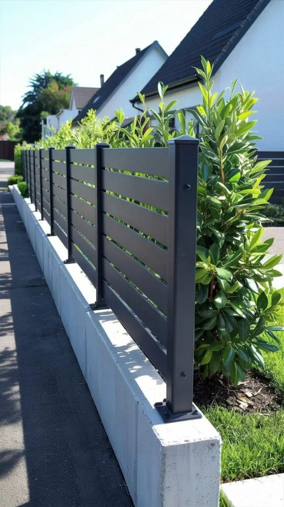 Modern Composite Slat Fence with Black Posts